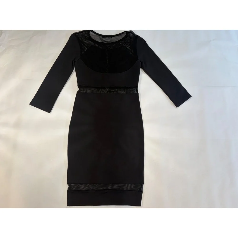 Donna Mizani Black Mesh Panel Bodycon Midi Dress Long Sleeve Cut Out Womens - Picture 8 of 10